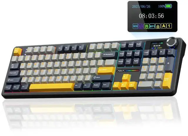 Main image of F108 PRO 104 Keys Wireless Mechanical Keyboard with Screen & Knob, 8000mAh Battery Hot Swappable Gaming Keyboard, Pre-lubed Switch RGB Backlit PBT Keycaps Creamy Sound Keyboard
