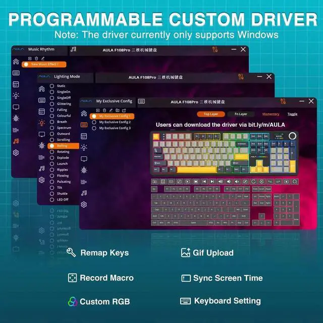 Alt view image 3 of 7 - F108 PRO 104 Keys Wireless Mechanical Keyboard with Screen & Knob, 8000mAh Battery Hot Swappable Gaming Keyboard, Pre-lubed Switch RGB Backlit PBT Keycaps Creamy Sound Keyboard