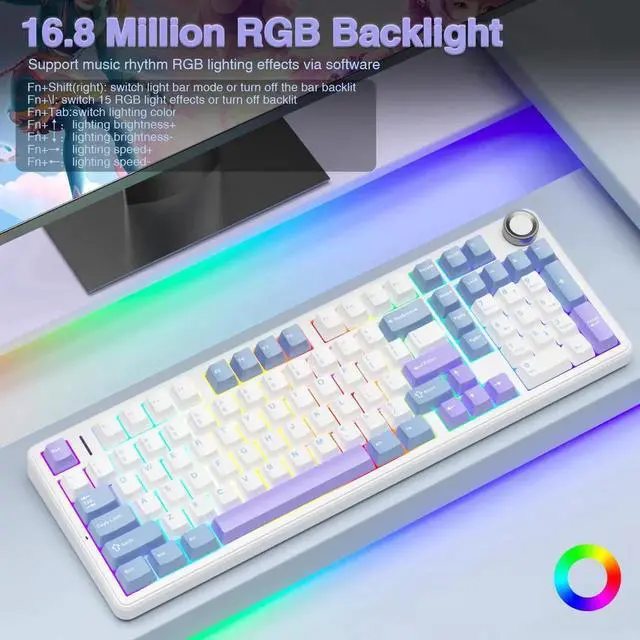 Alt view image 5 of 7 - F99 Pro Wireless Mechanical Keyboard with Control Knob, Gasket Structure Hot Swappable Gaming Keyboard, Tri-Mode BT5.0 2.4G USB-C Creamy Sound RGB Backlit Keyboard
