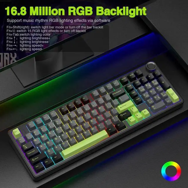 Alt view image 4 of 7 - F99 Pro Wireless Mechanical Keyboard with Knob, Gasket Structure Hot Swappable Gaming Keyboard, Tri-Mode 2.4G BT5.0 USB-C Creamy Sound RGB Backlit Keyboard