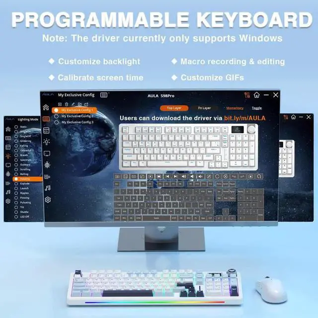 Alt view image 7 of 7 - S98 Pro Wireless Mechanical Keyboard With Smart Display Knob Tri Mode BT5.0 2.4G USB C Hot Swappable Linear Switch RGB Gaming Keyboard For Laptop Desktop Phone Game Console
