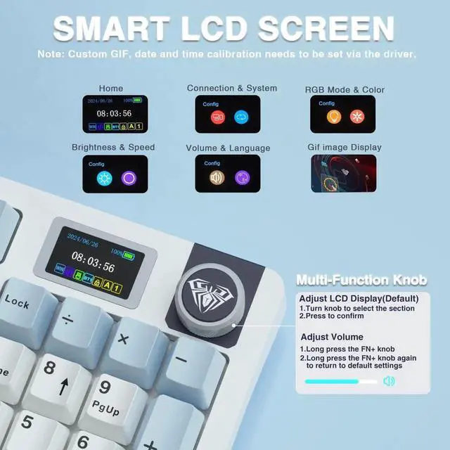 Alt view image 4 of 7 - S98 Pro Wireless Mechanical Keyboard With Smart Display Knob Tri Mode BT5.0 2.4G USB C Hot Swappable Linear Switch RGB Gaming Keyboard For Laptop Desktop Phone Game Console