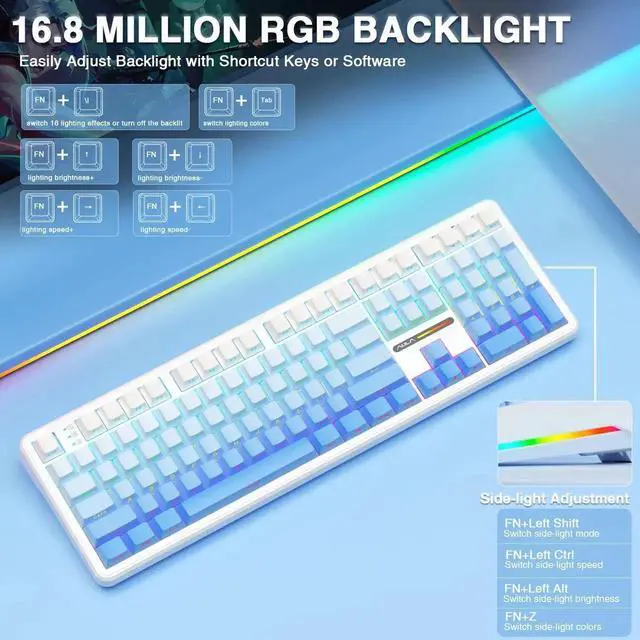 Alt view image 2 of 7 - F108 Full Size Wireless Mechanical Keyboard 108 Keys With Number Pad Tri Mode BT5.0 2.4G USB-C Hot Swappable Pre-lubed Switch PBT Keycaps RGB Backlit Gaming Keyboard