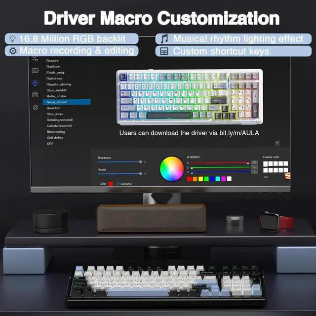 Alt view image 7 of 7 - F99 Tri-Mode Wireless Mechanical Keyboard BT5.0 2.4G USB-C Hot Swappable Pre-lubed Linear Switch RGB Backlit Gaming Keyboard Compatible with PC Tablet PS4 PS5 Xbox