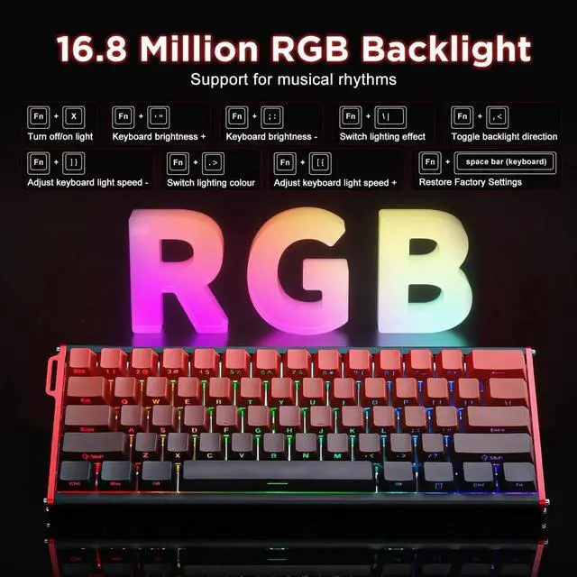 Alt view image 2 of 7 - Alux60 60% Wired Mechanical Gaming Keyboard Hall Effect Magnetic Switch Hot Swappable Rapid Trigger 8KHz Polling Rate RGB Compact Keyboard Compatible with Mac Windows Red