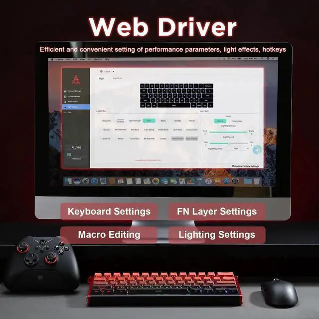 Alt view image 6 of 7 - Alux60 60% Wired Mechanical Gaming Keyboard Hall Effect Magnetic Switch Hot Swappable Rapid Trigger 8KHz Polling Rate RGB Compact Keyboard Compatible with Mac Windows Red