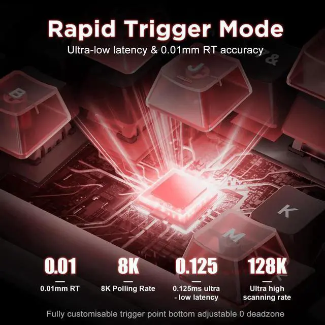 Alt view image 7 of 7 - Alux60 60% Wired Mechanical Gaming Keyboard Hall Effect Magnetic Switch Hot Swappable Rapid Trigger 8KHz Polling Rate RGB Compact Keyboard Compatible with Mac Windows Red