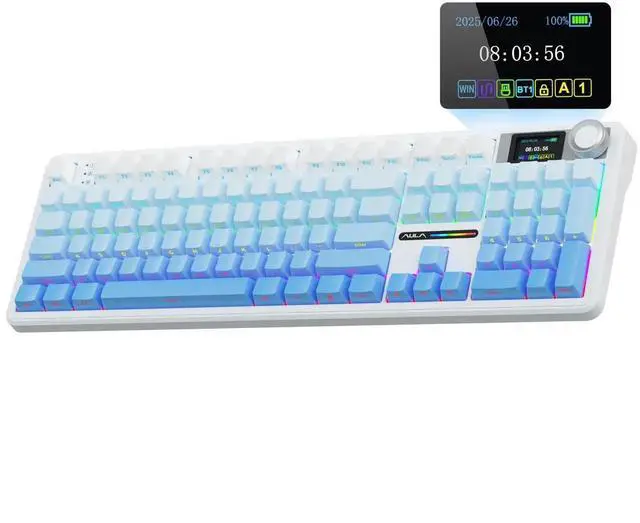 Main image of F108 Pro Wireless Mechanical Keyboard With Smart Screen & Knob 104 Keys Full Size Hot Swappable Pre-lubed Switch PBT Keycaps RGB Gaming Keyboard Built-in 8000mAh Battery