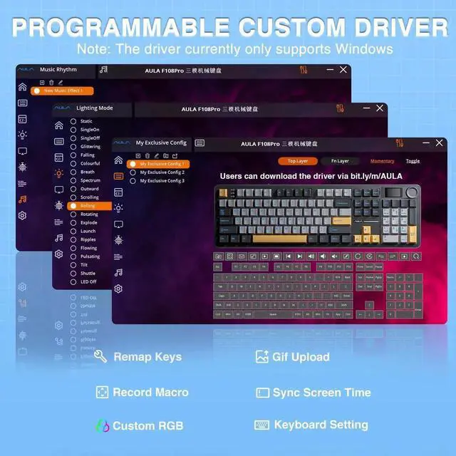Alt view image 4 of 7 - F108 Pro Wireless Mechanical Keyboard With Smart Screen & Knob 104 Keys Full Size Hot Swappable Pre-lubed Switch PBT Keycaps RGB Gaming Keyboard Built-in 8000mAh Battery