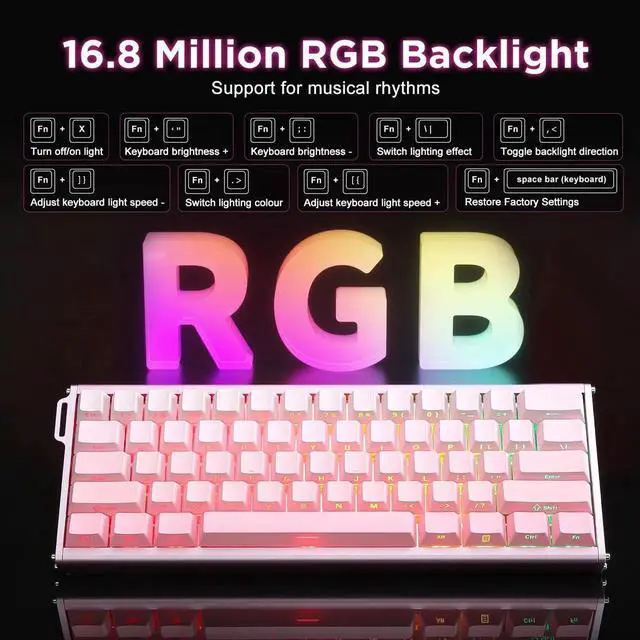 Alt view image 5 of 7 - Alux60 Wired Gaming Keyboard Aluminum Frame Hall Effect Magnetic Switch 8K Polling Rate 0.125ms Low Latency 128K Scan Rate Side Printed PBT Keycaps RGB Backlit Pink