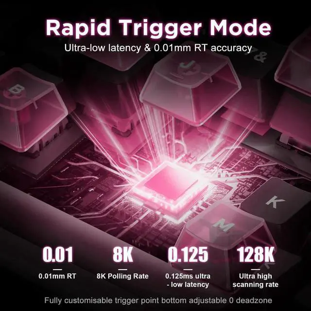 Alt view image 6 of 7 - Alux60 Wired Gaming Keyboard Aluminum Frame Hall Effect Magnetic Switch 8K Polling Rate 0.125ms Low Latency 128K Scan Rate Side Printed PBT Keycaps RGB Backlit Pink