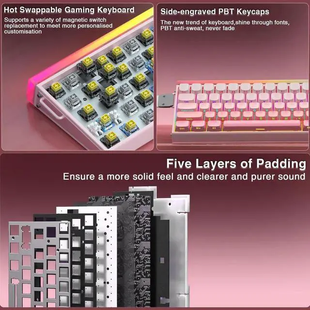 Alt view image 4 of 7 - Vszer Hero 68 HE 60% Wired Gaming Keyboard Hall Effect Magnetic Switch Adjustable Actuation Fast Trigger 8KHz Polling Rate 0.125ms Low Latency RGB Side Printed PBT Keycaps