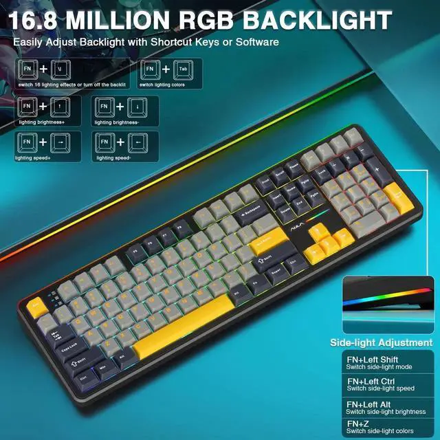 Alt view image 4 of 7 - F108 Full Size 108 Keys Wireless Mechanical Keyboard Tri-Mode BT5.0 2.4GHz USB-C Hot Swappable Pre-lubed Switch PBT Keycaps RGB Gaming Keyboard with Numpad