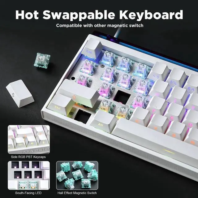 Alt view image 5 of 7 - Mad Nano 68 60% Wired Mechanical Keyboard Hall Effect Magnetic Switch Rapid Trigger 8KHz Polling Rate QMK Programmable RGB Side Printed PBT Keycaps Gaming Keyboard for Windows Mac