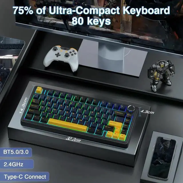 Alt view image 5 of 7 - 75% Wireless Mechanical Keyboard Mouse Combo Gasket Hot Swappable Custom Keyboard + SC580X Wireless Gaming Mouse Light Purple Gaming Set