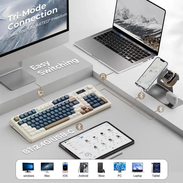 Alt view image 2 of 7 - S99 Pro Wireless Mechanical Keyboard With Smart Display Media Knob Tri-Mode BT 2.4G USB-C RGB Gaming Keyboard Numpad Macro Keys Creamy Typing Keyboard Green