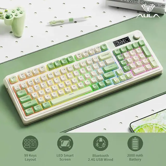 Alt view image 3 of 7 - S99 Pro Wireless Mechanical Keyboard With Smart Display Media Knob Tri-Mode BT 2.4G USB-C RGB Gaming Keyboard Numpad Macro Keys Creamy Typing Keyboard Green