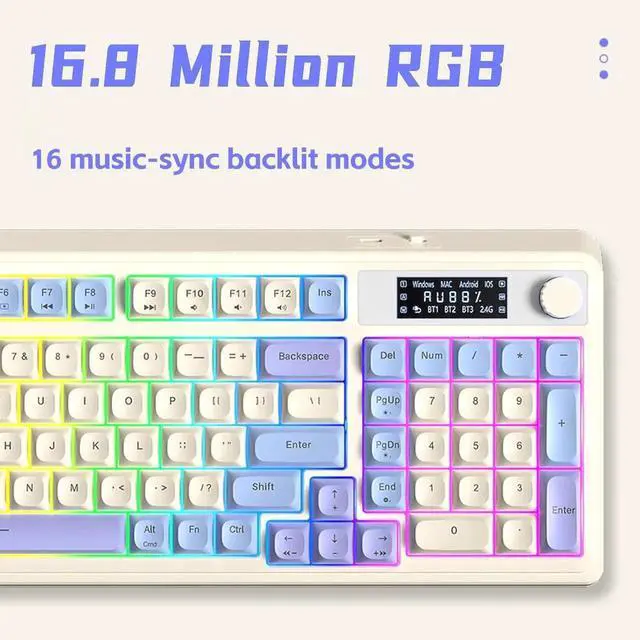 Alt view image 5 of 7 - S99 Pro Wireless Mechanical Keyboard With Smart Display Media Knob Tri-Mode BT 2.4G USB-C RGB Gaming Keyboard Numpad Macro Keys Creamy Typing Keyboard Green