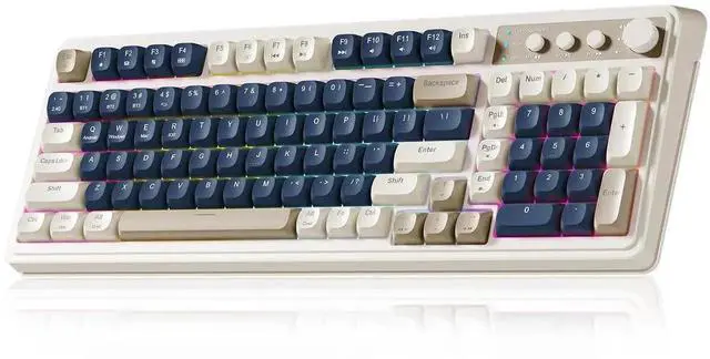 Main image of 99 Keys Tri-Mode Wireless Membrane Gaming Keyboard Retro Creamy Color BT 2.4G USB-C With Numpad Media Knob Programmable RGB Keyboard Blue Grey