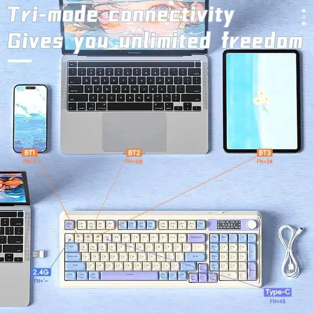 Alt view image 7 of 7 - S99 Pro Tri-Mode Wireless Gaming Keyboard With Smart Display Media Knob Numpad Creamy Typing RGB Backlit Custom Keyboard Purple Compatible with Mac Xbox PC