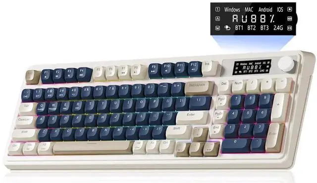 Main image of S99 Pro Tri-Mode Wireless Membrane Keyboard BT 2.4G USB-C Media Knob Custom RGB Backlit Creamy Cute Gaming Keyboard Blue White for Windows Mac PC