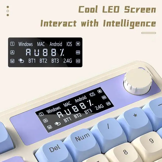 Alt view image 3 of 7 - S99 Pro Tri-Mode Wireless Membrane Keyboard BT 2.4G USB-C Media Knob Custom RGB Backlit Creamy Cute Gaming Keyboard Blue White for Windows Mac PC