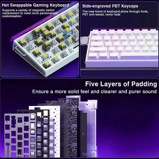 Alt view image 6 of 7 - Hero 68 HE 60% Wired Gaming Keyboard Hall Effect Magnetic Switch Adjustable Actuation Fast Trigger 8KHz Polling Rate 0.125ms Low Latency Side Printed PBT Keycaps RGB Keyboard