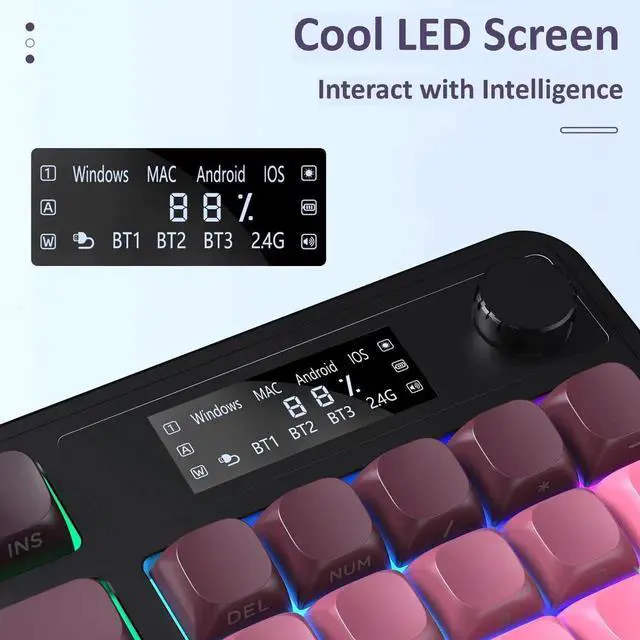 Alt view image 4 of 5 - S99 Pro Tri-Mode Wireless Membrane Gaming Keyboard Media Knob Custom RGB Backlit Creamy Typing Keyboard Black Pink for Windows Mac PC