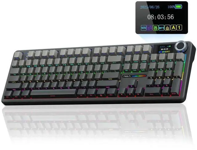 Main image of F108 Pro Full Size Wireless Mechanical Keyboard with Smart Screen & Media Knob, 8000mAh Large Battery, Hot Swappable Pre-lubed Switches, Side Printed PBT Keycaps RGB Backlit Custom Gaming Keyboard