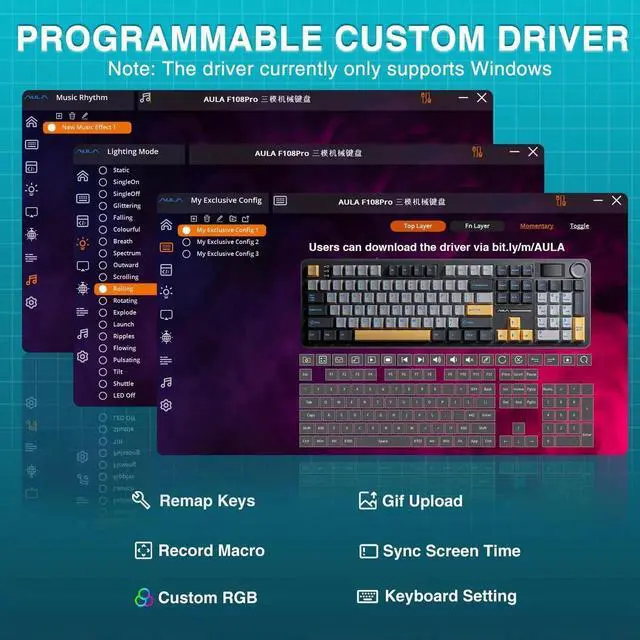 Alt view image 3 of 7 - F108 Pro Full Size Wireless Mechanical Keyboard with Smart Screen & Media Knob, 8000mAh Large Battery, Hot Swappable Pre-lubed Switches, Side Printed PBT Keycaps RGB Backlit Custom Gaming Keyboard