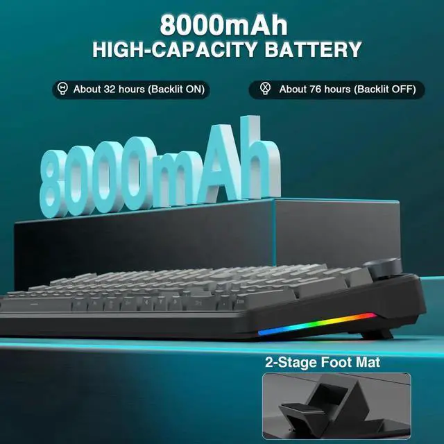 Alt view image 7 of 7 - F108 Pro Full Size Wireless Mechanical Keyboard with Smart Screen & Media Knob, 8000mAh Large Battery, Hot Swappable Pre-lubed Switches, Side Printed PBT Keycaps RGB Backlit Custom Gaming Keyboard