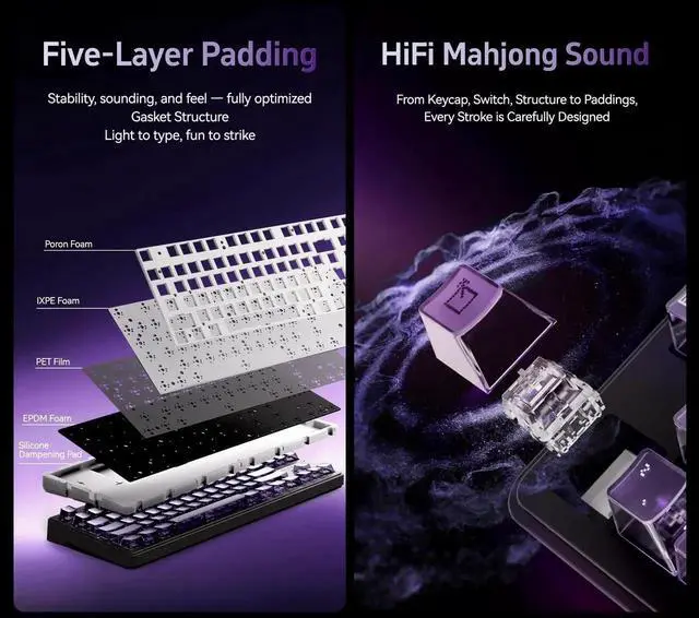 Alt view image 2 of 7 - A87 Pro 87 Keys TKL Wireless Mechanical Keyboard Gasket Mount Hot Swappable Tri-Mode RGB Backlit Crystal Pink Gaming Keyboard