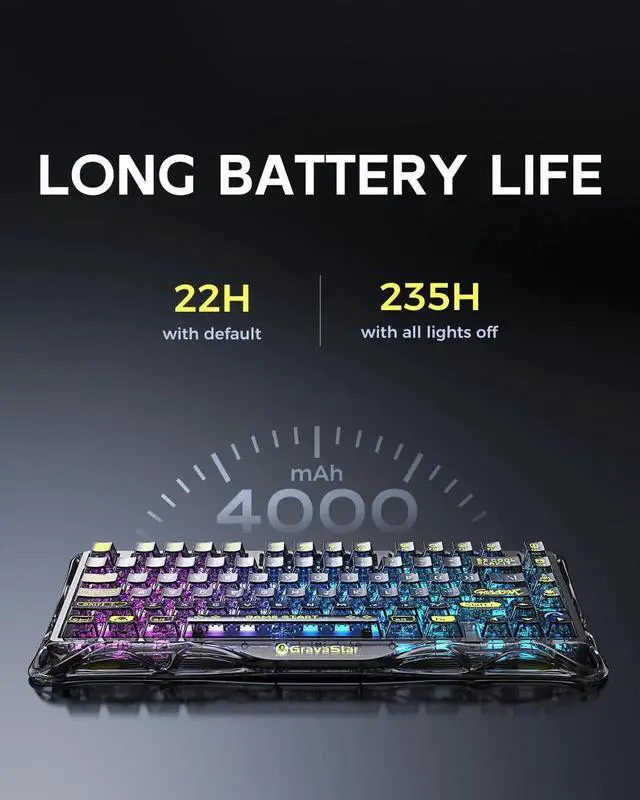 Alt view image 3 of 7 - Mercury K1 Lite 75% Tri-Mode Wireless Mechanical Keyboard, Gasket Hot Swappable Keyboard with Pre-lubed Linear Switches, RGB Backlit Transparent Black