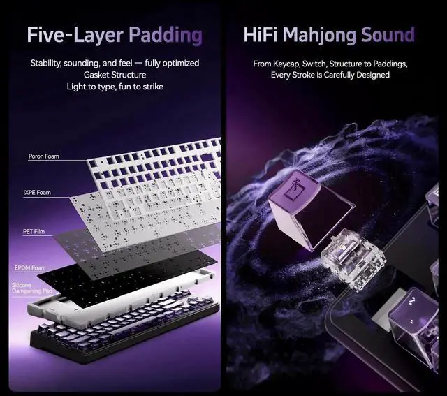 Alt view image 2 of 7 - A87 Pro 87 Keys TKL Wireless Mechanical Keyboard Gasket Mount Hot Swappable Tri-Mode RGB Backlit Shadow Purple Gaming Keyboard