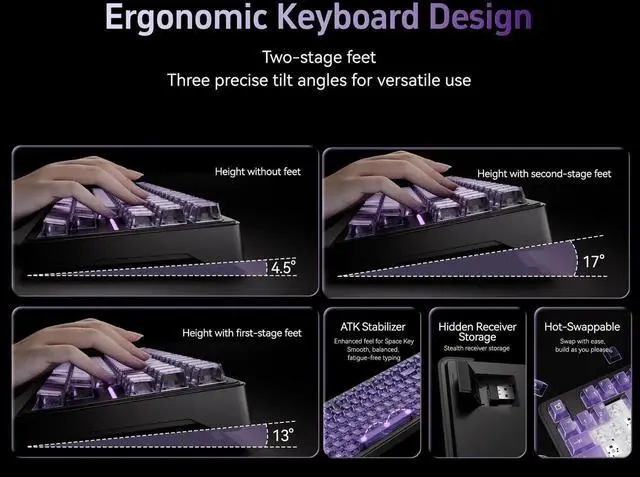Alt view image 6 of 7 - A87 Pro 87 Keys TKL Wireless Mechanical Keyboard Gasket Mount Hot Swappable Tri-Mode RGB Backlit Shadow Purple Gaming Keyboard