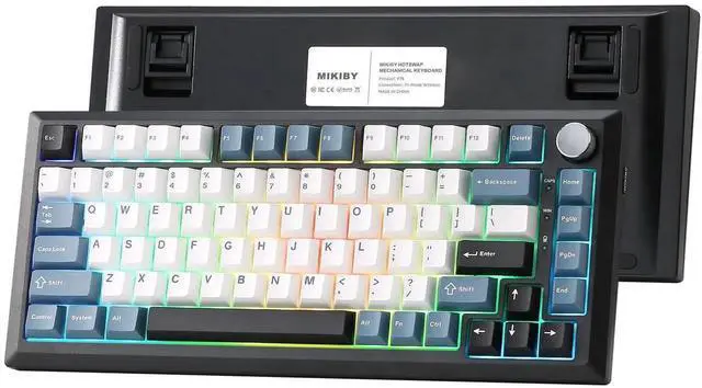 Main image of Y75 Gasket Tri-Mode Wireless Mechanical Keyboard,75% Hot Swappable Keyboard with Control Knob,Pre-lubed Milk Linear Switch,Doubleshot PBT Keycaps RGB Gaming Keyboard Black Blue
