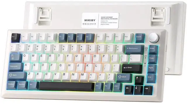 Main image of Y75 Gasket Tri-Mode Wireless Mechanical Keyboard,75% Hot Swappable Keyboard With Control Knob,Pre-lubed Milk Linear Switch,Doubleshot PBT Keycaps RGB Keyboard White Blue