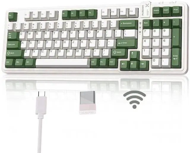 Main image of 98Pro Tri-Mode Wireless Mechanical Keyboard,97 Keys Gasket Hot Swappable Gaming Keyboard Linear Switch RGB Backlit Compatible With Win Mac Green White