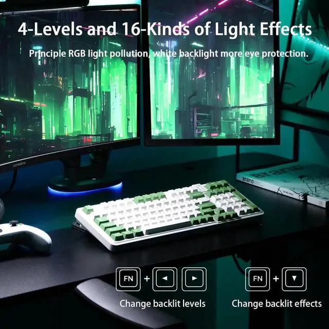 Alt view image 4 of 7 - 98Pro Tri-Mode Wireless Mechanical Keyboard,97 Keys Gasket Hot Swappable Gaming Keyboard Linear Switch RGB Backlit Compatible With Win Mac Green White