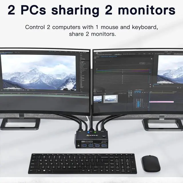 Alt view image 6 of 7 - 2 Port Dual Monitor HDMI KVM Switch 4K@60Hz, EDID Simulation USB 3.0 KVM Switcher, 2 Computers Share 2 Screens & 4 USB Peripherals, with HDMI USB Cables and Switch Controller