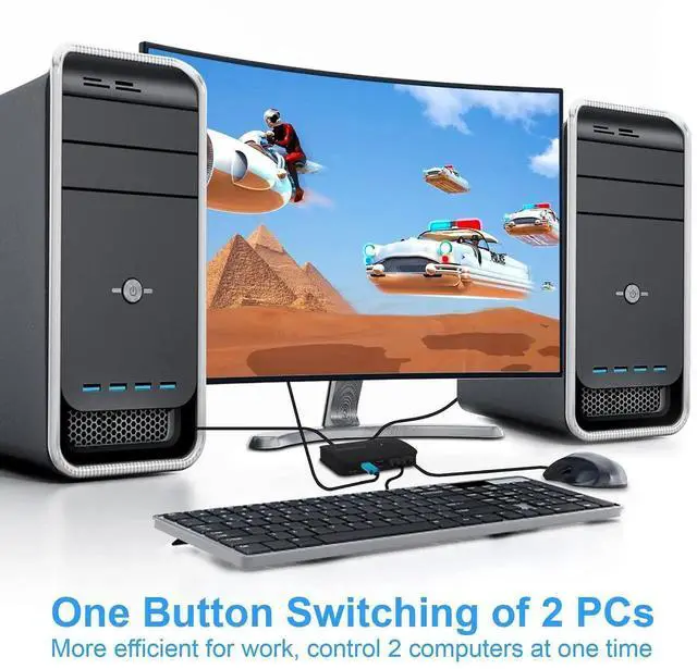 Alt view image 3 of 7 - 2 Port HDMI USB KVM Switch, 4K HDMI KVM Switch Selector Box, 2 Computers Share One Monitor Keyboard Mouse Printer, with 2 Pack KVM Cables
