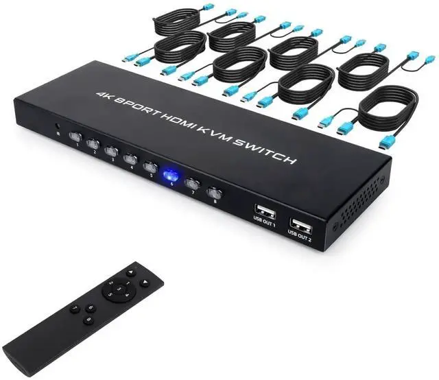 Main image of 8 Port 4K HDMI KVM Switch, 4K@30Hz USB KVM Switcher, 8 Computers Share HD Monitor & 4 USB Peripherals, Comes with IR Remote Control and 8 Sets HDMI USB KVM Cables
