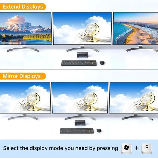 Alt view image 7 of 7 - 2 Computers Triple Monitor KVM Switch, 8K@60Hz 4K@144Hz HDMI DisplayPort KVM Switcher, Support Extended & Mirror Mode, 4 USB 3.0 Ports for Sharing Keyboard Mouse Peripherals