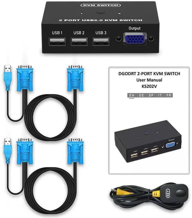 Alt view image 5 of 6 - 2 Port USB VGA KVM Switch, 2 Computers Share 1 Monitor & 3 USB Devices, VGA KVM Switcher for Keyboard Mouse Scanner Printer Compatible with Windows Mac OS