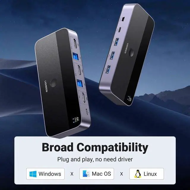 Alt view image 3 of 7 - UGREEN 2 Port HDMI KVM Switch 4K@60Hz, USB 3.0 KVM Switcher with 4 USB Ports, 2 Computers Share 1 Monitor Keyboard Mouse HDD Printer, Comes with 2 HDMI Cables, 2 USB Cables & Switch Controller