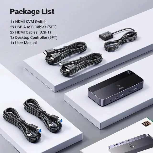 Alt view image 4 of 7 - UGREEN 2 Port HDMI KVM Switch 4K@60Hz, USB 3.0 KVM Switcher with 4 USB Ports, 2 Computers Share 1 Monitor Keyboard Mouse HDD Printer, Comes with 2 HDMI Cables, 2 USB Cables & Switch Controller