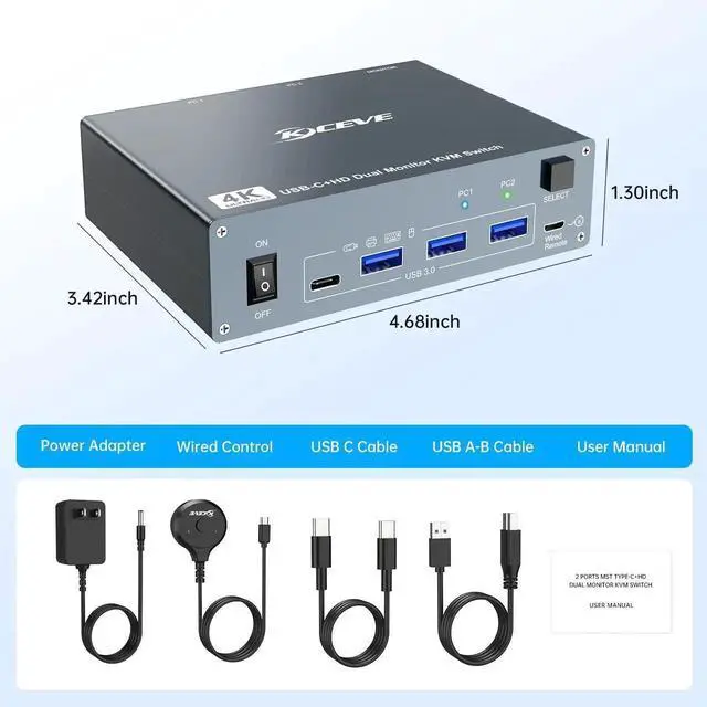 Alt view image 5 of 7 - 4K@60Hz Dual Monitor USB-C HDMI KVM Switch, 2 Computers Type-C KVM Switcher for Laptop Desktop, Share 2 Monitors & 4 USB 3.0 Devices, Built-in 80W Laptop PD Charging