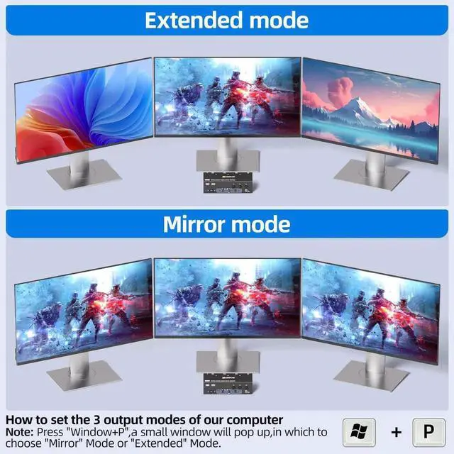 Alt view image 3 of 7 - 3 Computers Triple Monitor KVM Switch 8K@60Hz 4K@144Hz, HDMI + 2 DisplayPort KVM Switcher with 4 USB3.0 Ports, Equipped with Wired Remote, Power Adapter & USB Cables