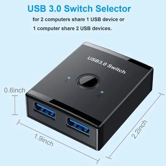 Alt view image 2 of 7 - Bi-Directional USB 3.0 Switch, 2 in 1 Out / 1 in 2 Out USB Switcher, 2 Computers Share Keyboard Mouse Scanner Printer, Compatible with Mac Windows Linux System