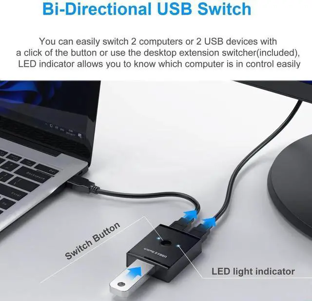 Alt view image 4 of 7 - Bi-Directional USB 3.0 Switch, 2 in 1 Out / 1 in 2 Out USB Switcher, 2 Computers Share Keyboard Mouse Scanner Printer, Compatible with Mac Windows Linux System